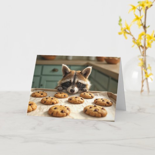 Verjaardag wasbeer met chocolade chip koekjes kaart (Gele Bloem)