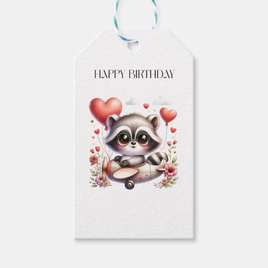 Verjaardag Wasbeer Piloot Cadeaulabel (Voorkant)