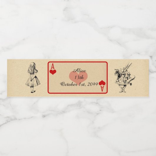 Verjaardag Waterfles Label, Alice Wonderland Waterfles Etiket (Enkel label)