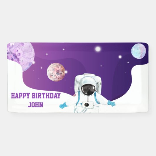 Verjaardag waterverf astronaut Galaxy Spandoek (Horizontaal)