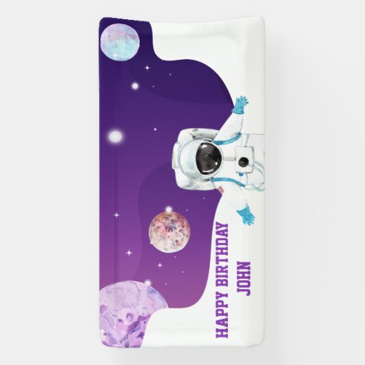 Verjaardag waterverf astronaut Galaxy Spandoek (Verticaal)