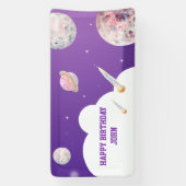Verjaardag waterverf astronaut Galaxy Spandoek (Verticaal)