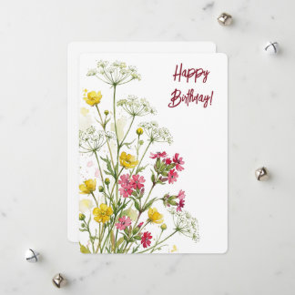 Verjaardag waterverf bloem wilde bloemen feestdagenkaart