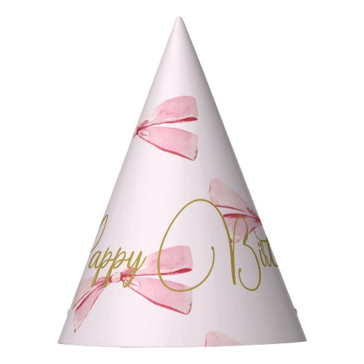 Verjaardag Waterverf Bow Schattige Roze Feesthoedjes (Voorkant)