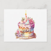 Verjaardag waterverf cake met bloemen  briefkaart (Voorkant)