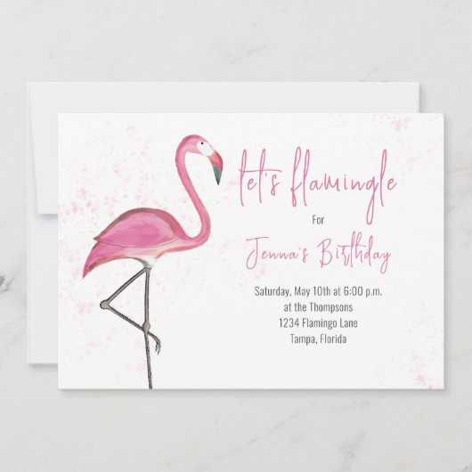 Verjaardag Waterverf Eenvoudige roze flamingo Kaart (Voorkant)