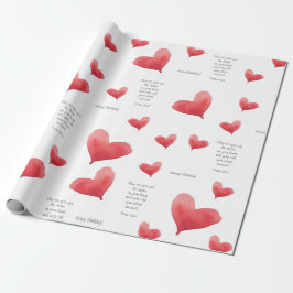 Verjaardag Waterverf Hart | Rood en Paarse Cadeaupapier