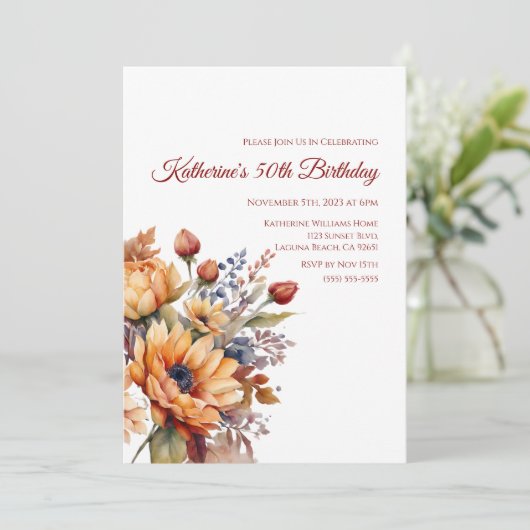 Verjaardag-Waterverf Herfst Bloemen- Kaart (Staand voorkant)