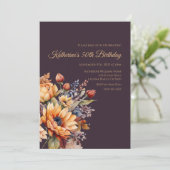 Verjaardag-Waterverf Herfst Flowers-Paarse- Kaart (Staand voorkant)