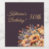 Verjaardag-Waterverf Herfst Flowers-Paarse Wijn Etiket (Enkel label)