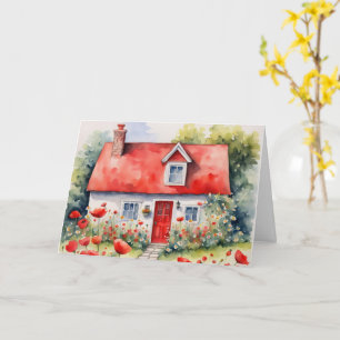Verjaardag Waterverf huisje met papavers Kaart