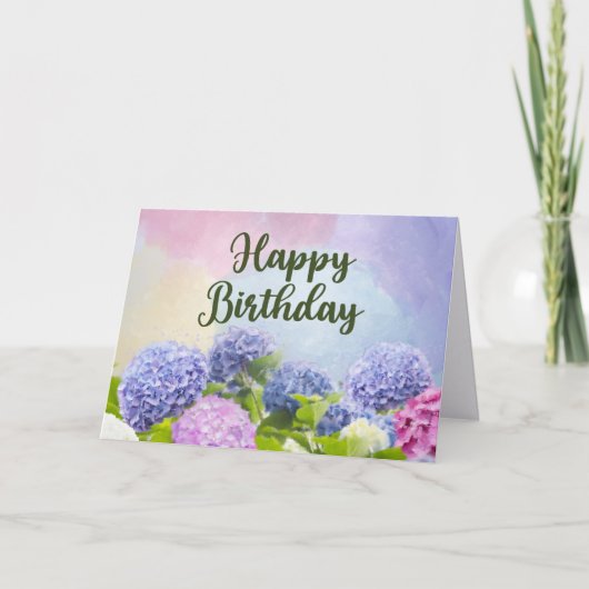 Verjaardag Waterverf Hydrangea Bloemen Kaart (Voorkant)
