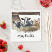 Verjaardag Waterverf Koeien met hooi Servet (Insitu)