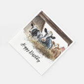 Verjaardag Waterverf Koeien met hooi Servet (Hoek)