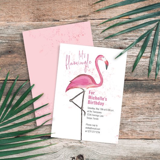 Verjaardag Waterverf Pink Tropical Beach Flamingo Kaart