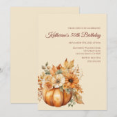 Verjaardag-Waterverf Pompoen en Bloemen- Kaart (Voorkant / Achterkant)