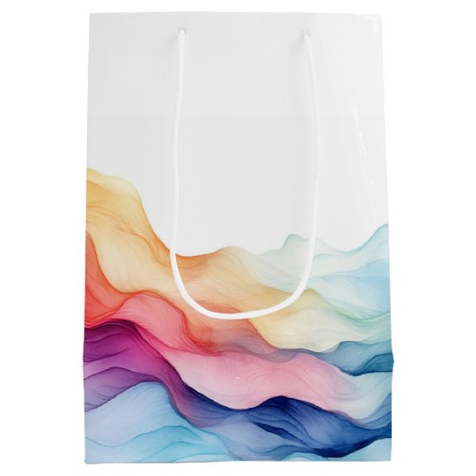 Verjaardag Waterverf regenboog golven Medium Cadeauzakje (Achterkant)