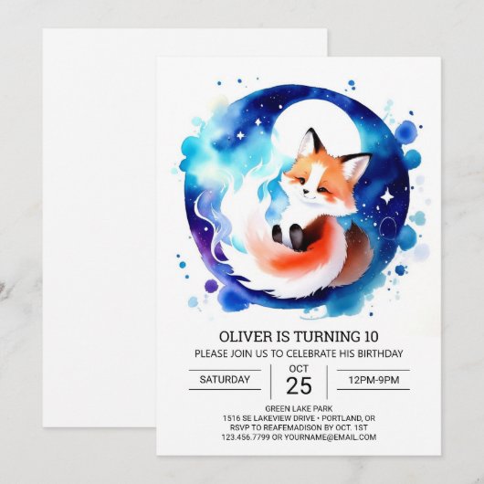 Verjaardag Waterverf Vos Bewerkbaar Kaart (Voorkant / Achterkant)