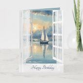 Verjaardag Waterverf zeilboot in een open raam Kaart (Voorkant)