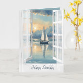 Verjaardag Waterverf zeilboot in een open raam Kaart (Gele Bloem)