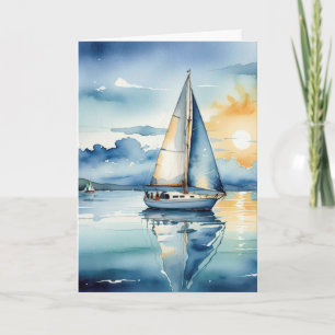 Verjaardag Waterverf zeilboot op een meer Kaart