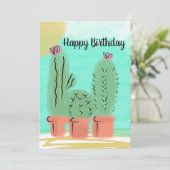 Verjaardag Waterverf Zonnige Dag Cactus Pot Kaart (Staand voorkant)