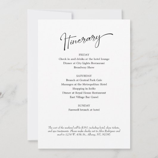 Verjaardag Weekend Route Kaart (Achterkant)