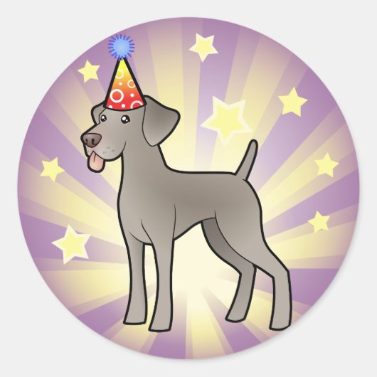 Verjaardag Weimaraner Ronde Sticker (Voorkant)