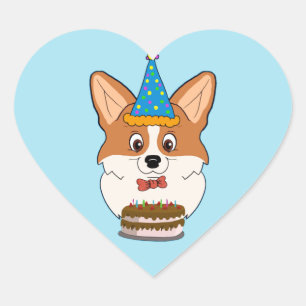 Verjaardag Welsh Corgi Cartoon Hart Sticker