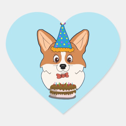Verjaardag Welsh Corgi Cartoon Hart Sticker (Voorkant)