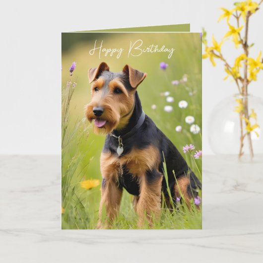 Verjaardag Welsh Terrier Kaart (Gele Bloem)