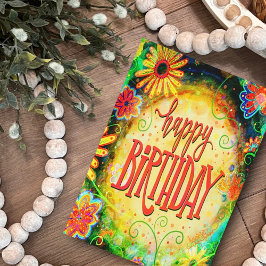 Verjaardag wensen Leuk Whimsical Gele Bloemen Kaart