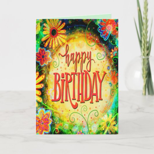 Verjaardag wensen Leuk Whimsical Gele Bloemen Kaart (Voorkant)