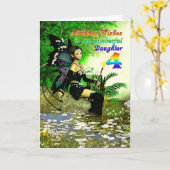 Verjaardag wenst dochter leeftijd 4 van een fee kaart (Gele Bloem)