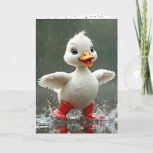 Verjaardag White Duckling in een regenplas Kaart