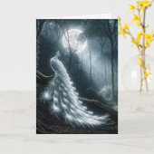 Verjaardag White Peacock in Moonlight Kaart (Gele Bloem)