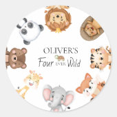 Verjaardag wild safari 4 jaar ronde sticker (Voorkant)