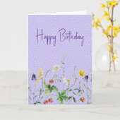 Verjaardag Wildbloemen op Polka dots Kaart (Gele Bloem)