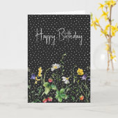Verjaardag Wildbloemen op Polka dots Kaart (Gele Bloem)