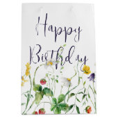 Verjaardag Wildbloemen op wit Medium Cadeauzakje (Voorkant)