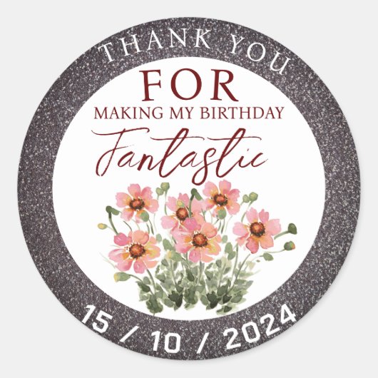 Verjaardag wilde bloem ronde sticker (Voorkant)