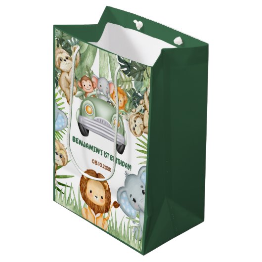Verjaardag Wilde Een Tropische Jungle Dieren Medium Cadeauzakje (Voorkant Gekanteld)