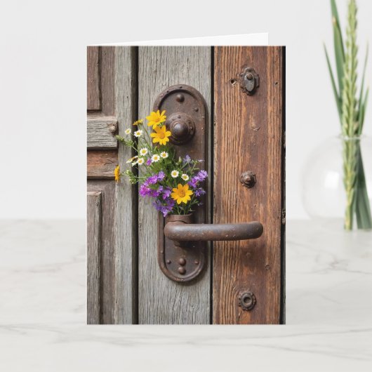 Verjaardag Wildflower Gift op Rusty Door Handle Kaart (Voorkant)
