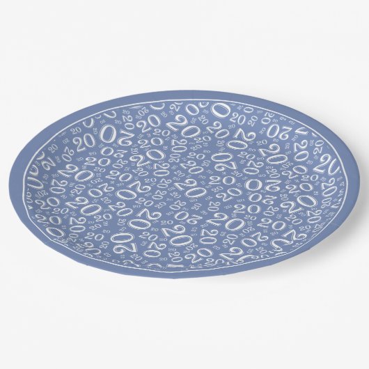 Verjaardag Willekeurig Nummer Patroon Blauw/Wit 20 Papieren Bordje (Gekanteld)