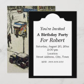 Verjaardag  Winter Street Scene antiek Auto Kaart (Voorkant / Achterkant)