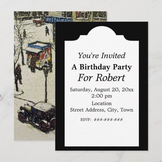 Verjaardag  Winter Street Scene antiek Auto Kaart (Voorkant / Achterkant)