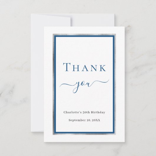 Verjaardag wit blauw elegant bedankkaart (Voorkant)