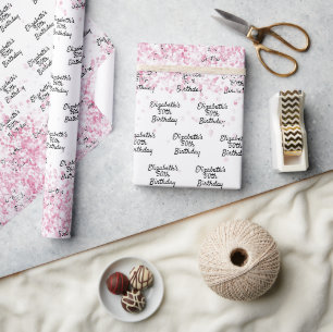 Verjaardag wit blush roze glitter naam cadeaupapier