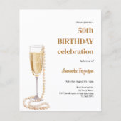 Verjaardag wit goud bubbelige wijn parels uitnodig (Voorkant)