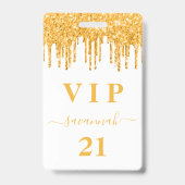 Verjaardag wit goud glitterspetters monogram vip  badge (Voorzijde)